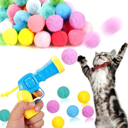 31Pcs Cat Ball Toy Launcher Gun