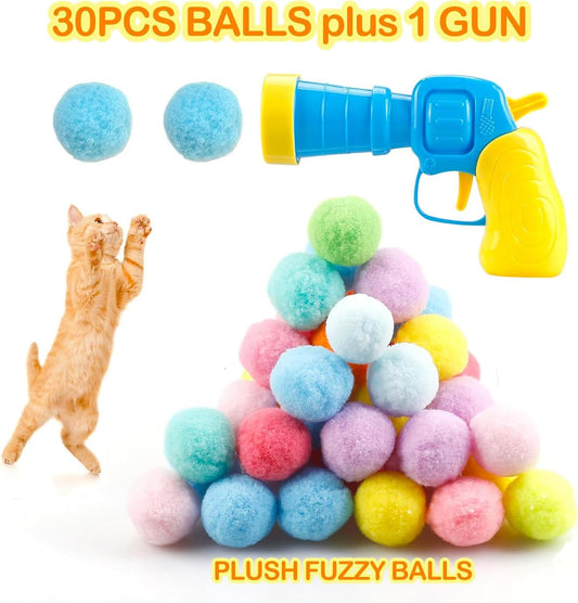 31Pcs Cat Ball Toy Launcher Gun